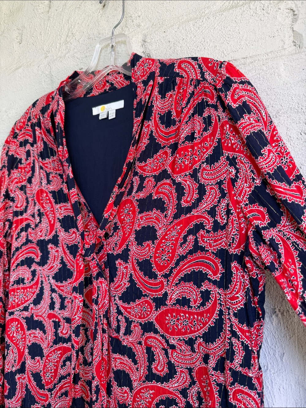 Boden Red/Navy Paisley Tie-Neck Mini Dress US Size 8 - Picture 4 of 15